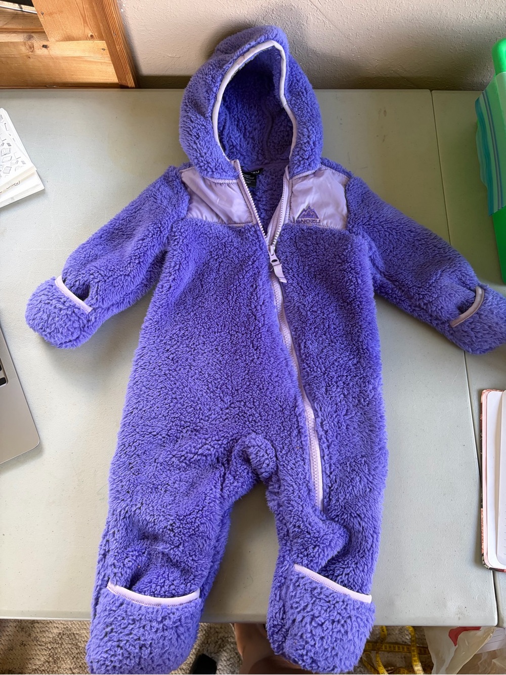 Snozu Purple Fleece Baby Bunting Snowsuit 9-12 Months Fold Over Cuffs